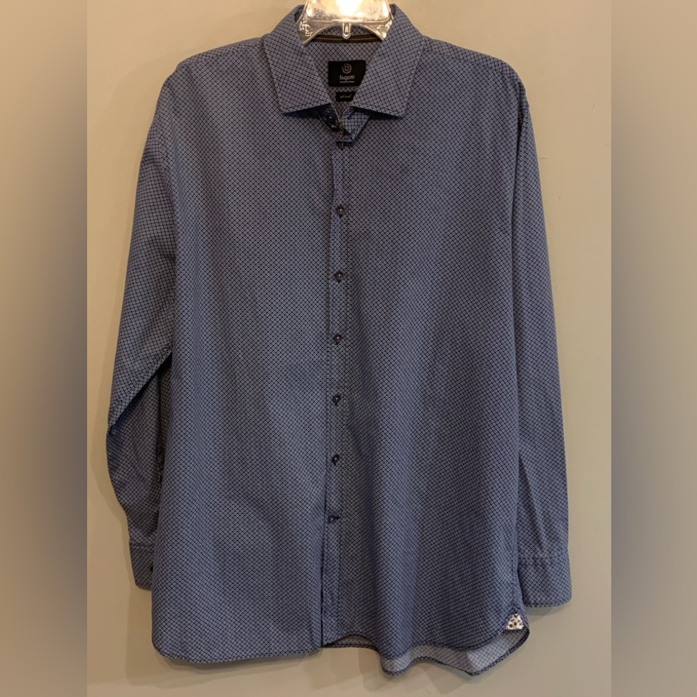 BUGATTI Soft Wash Navy Geometric Button Down Shirt